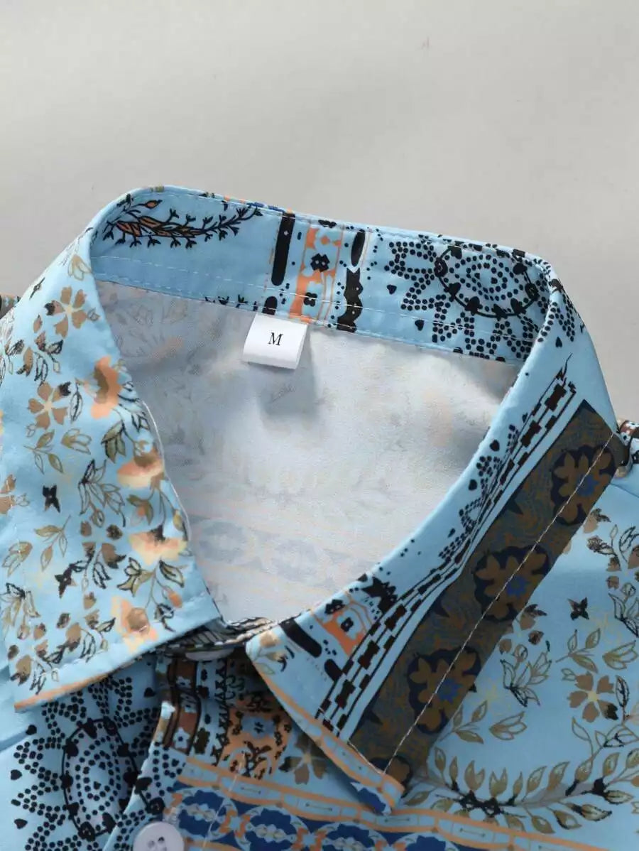 CLASSY SKYBLUE MANDALA Mens Full Set Trouser and Shirt Half Sleeves