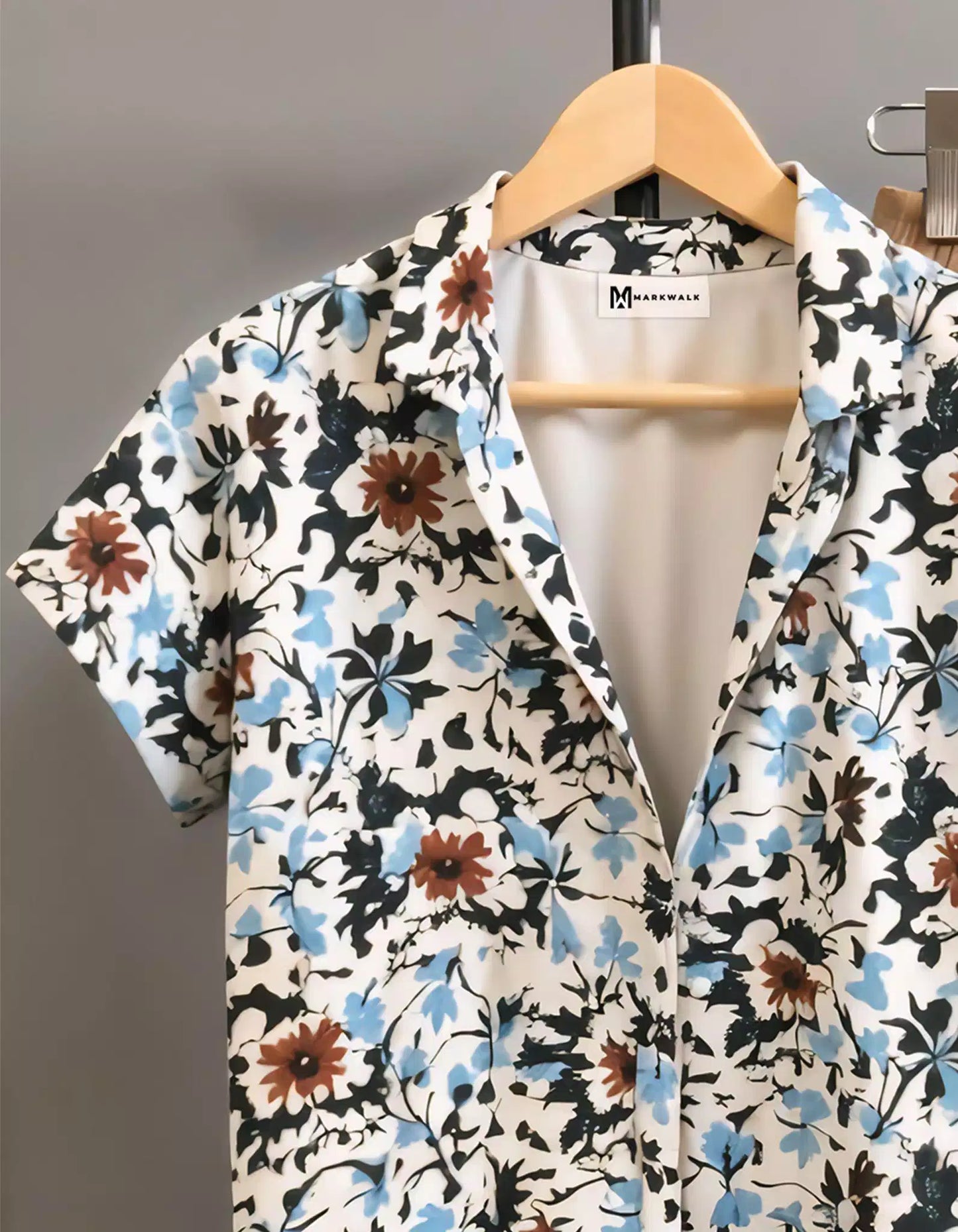 Brown Floral Design Mens Half Sleeves Cords Cotton Material