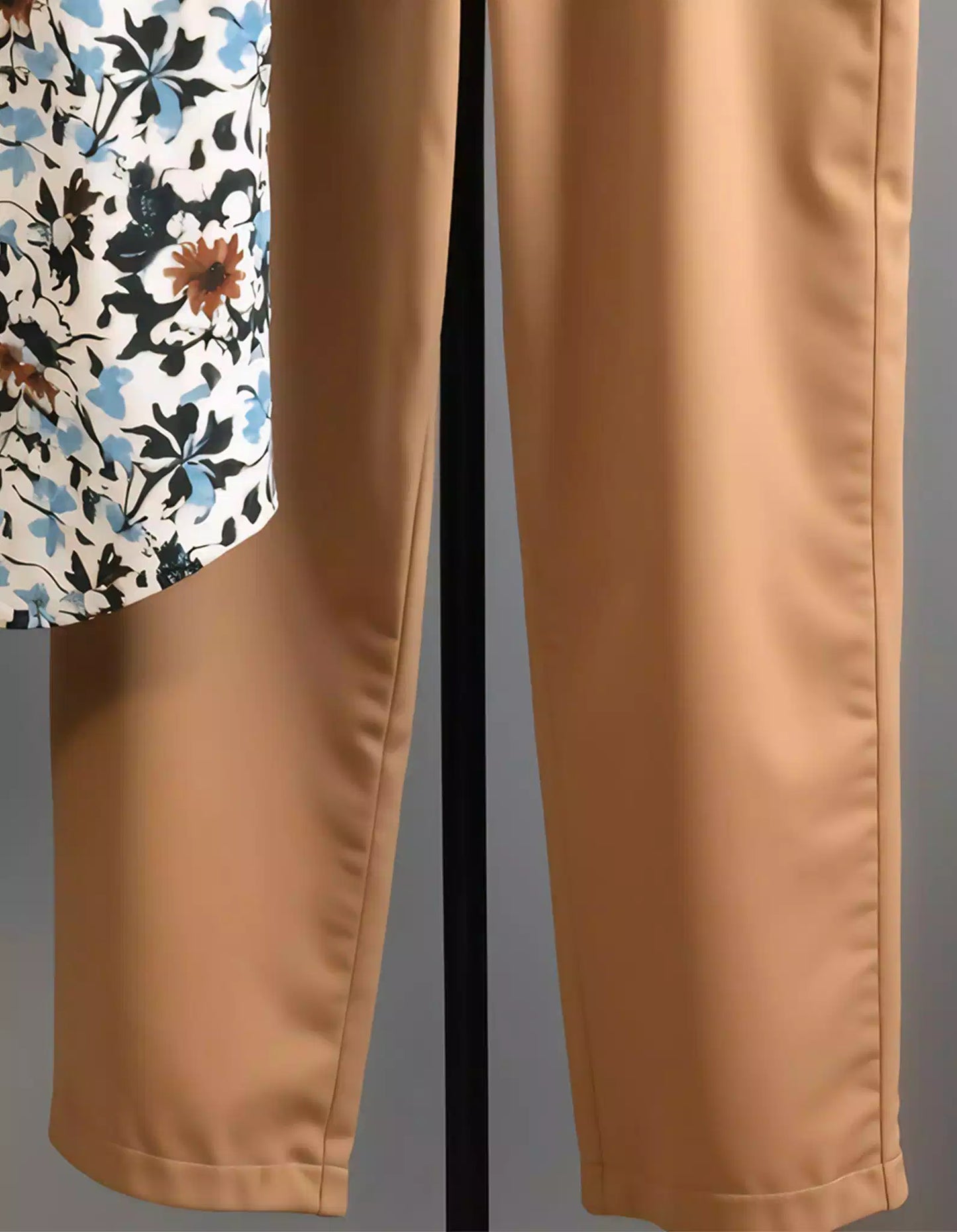 Brown Floral Design Mens Half Sleeves Cords Cotton Material
