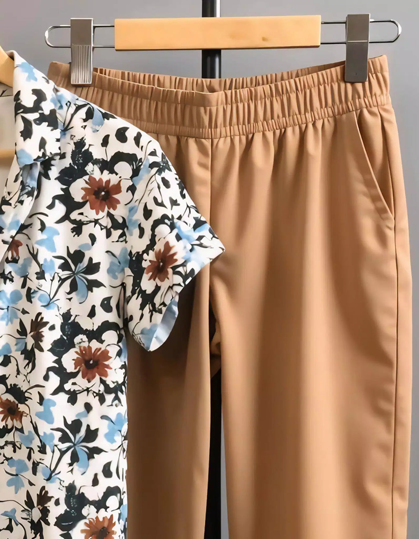 Brown Floral Design Mens Half Sleeves Cords Cotton Material