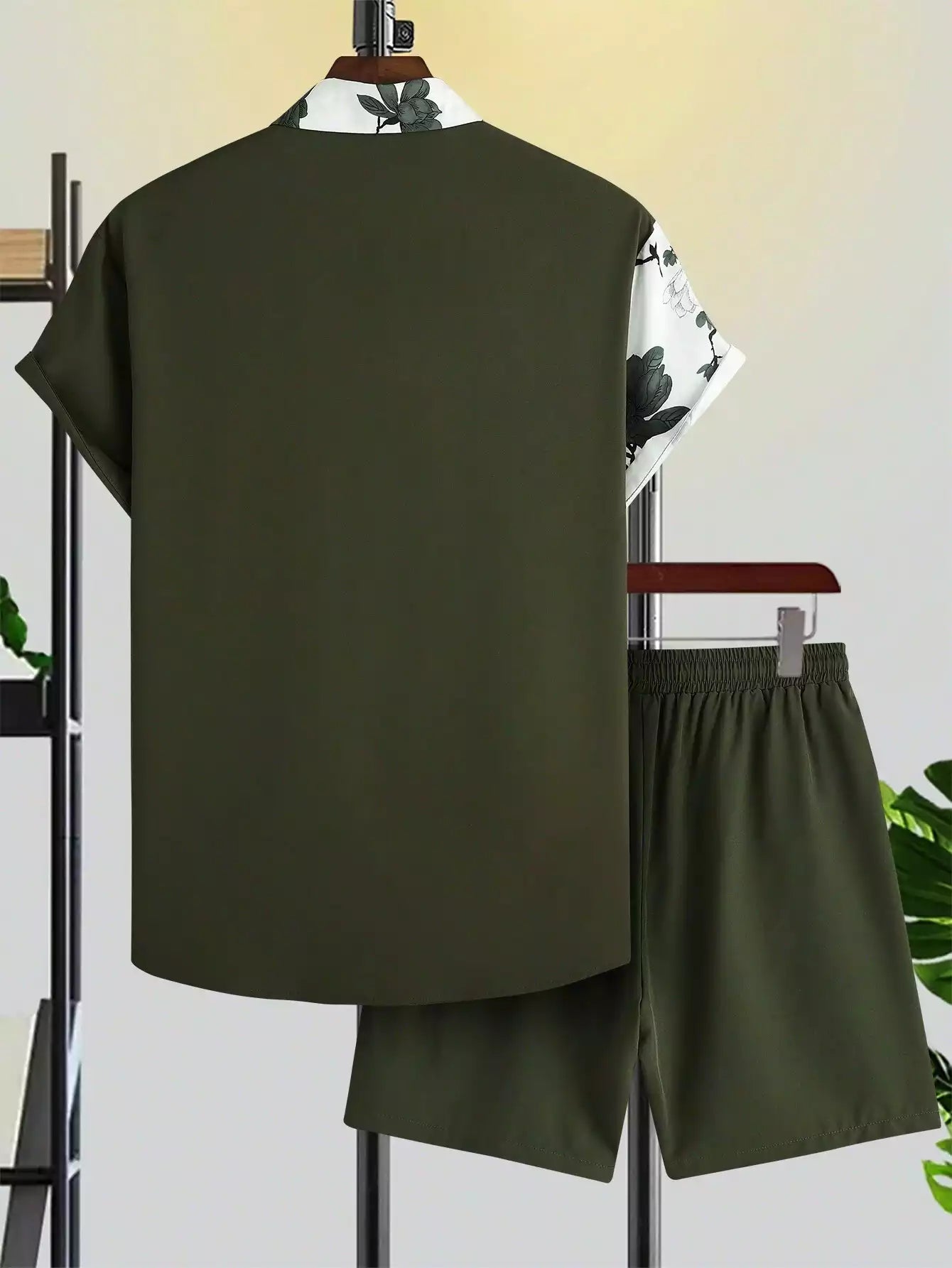 Green White Flower Design Mens Half Sleeves Cords Cotton Material