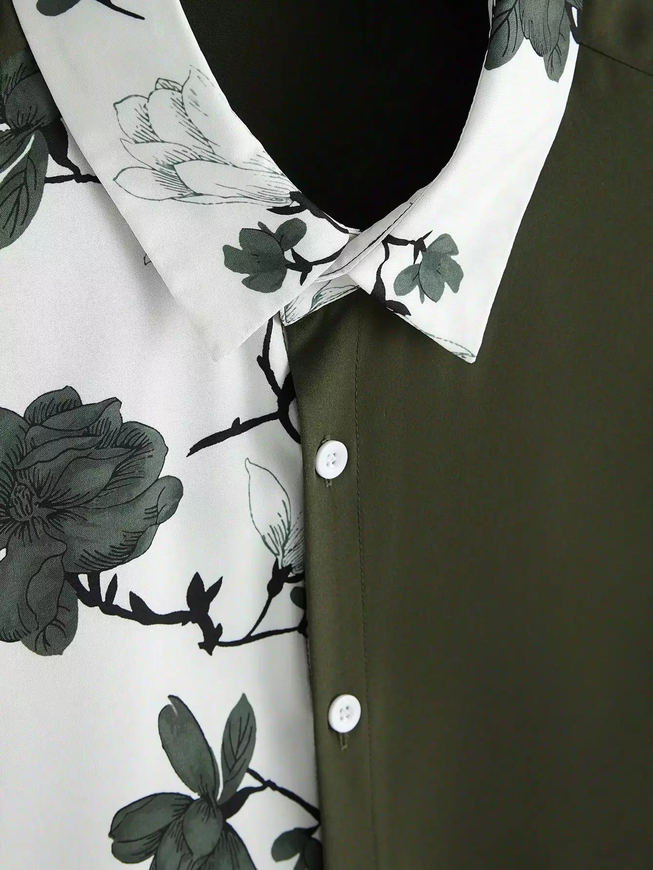 Green White Flower Design Mens Half Sleeves Cords Cotton Material
