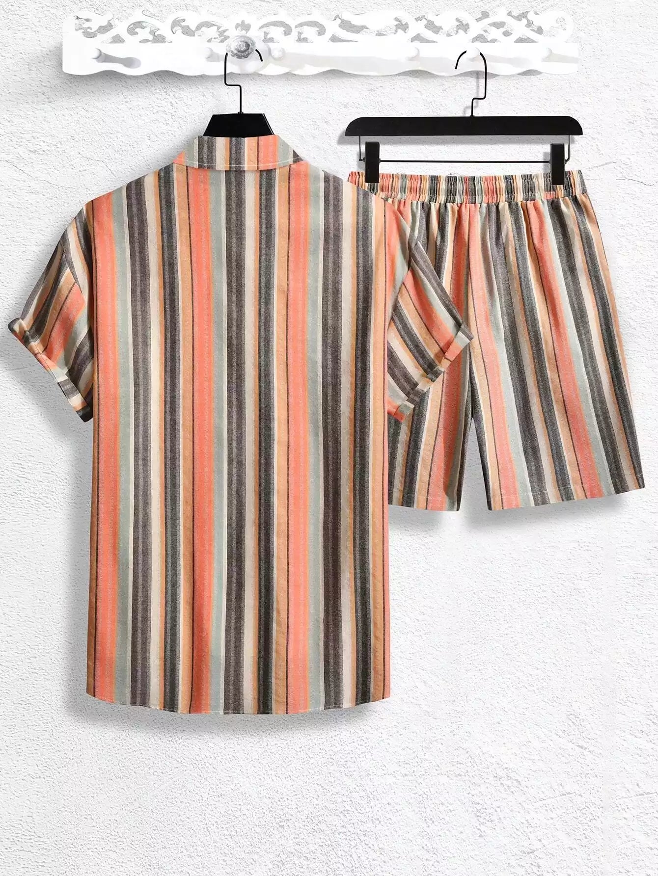 Mandala Stripes Design Mens Half Sleeves Cords Cotton Material