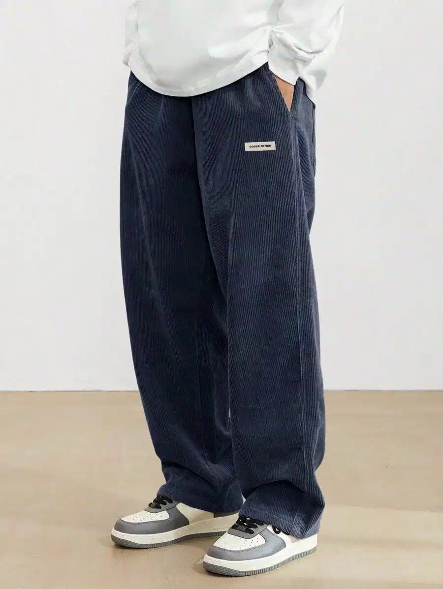 Navy Blue Color Mens Corduroy Cotton Pants Casual and Regular Fit Full size - XPPT