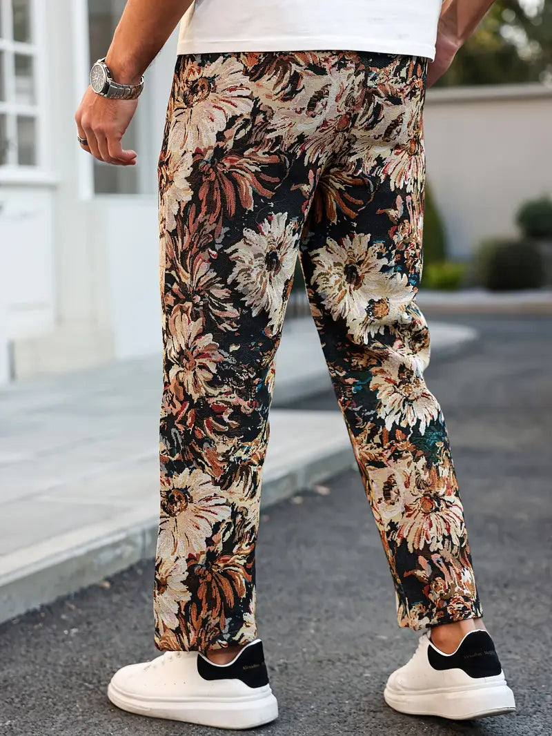 Brown Color Men’s Relaxed Fit Floral Print Casual Pants