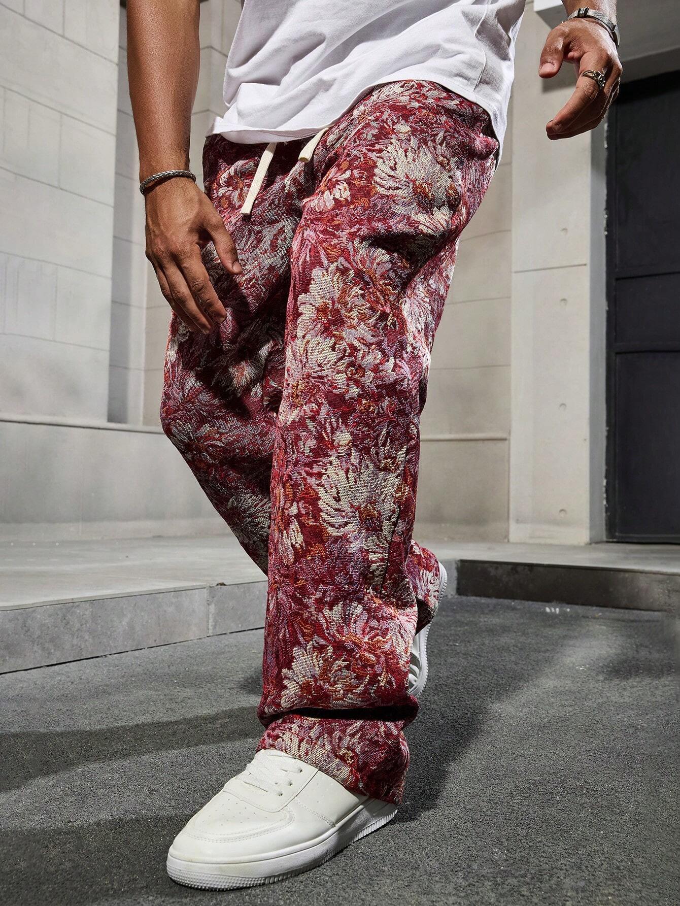 Maroon Color Men’s Relaxed Fit Floral Print Casual Pants