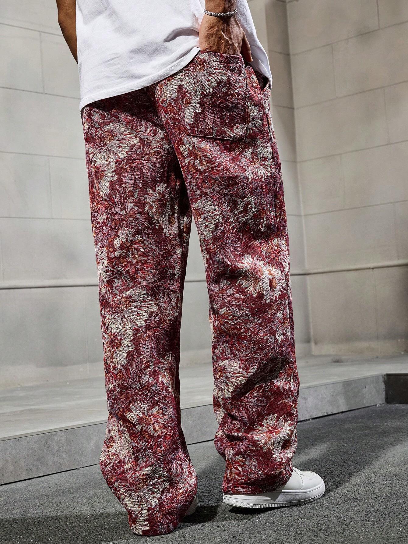 Maroon Color Men’s Relaxed Fit Floral Print Casual Pants