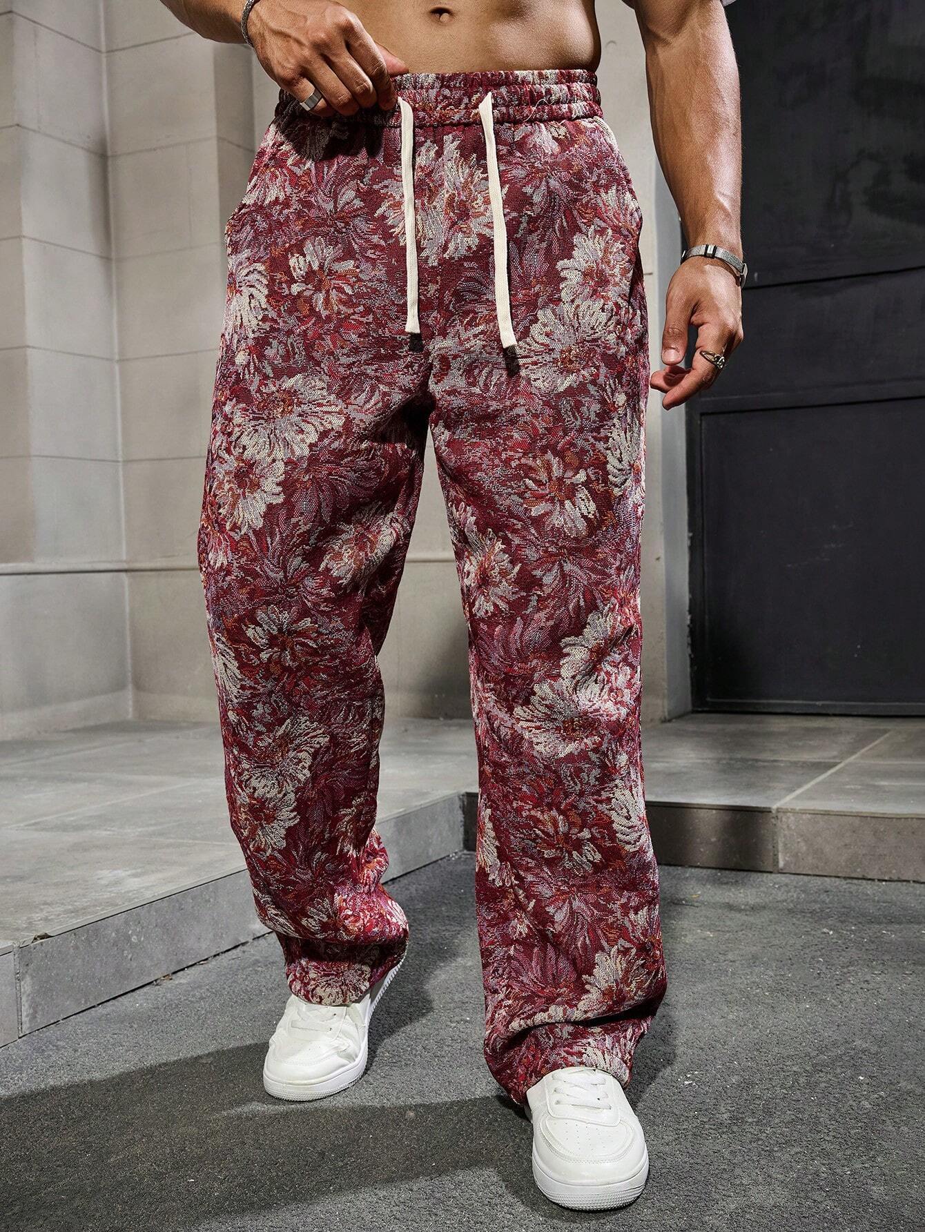 Maroon Color Men’s Relaxed Fit Floral Print Casual Pants
