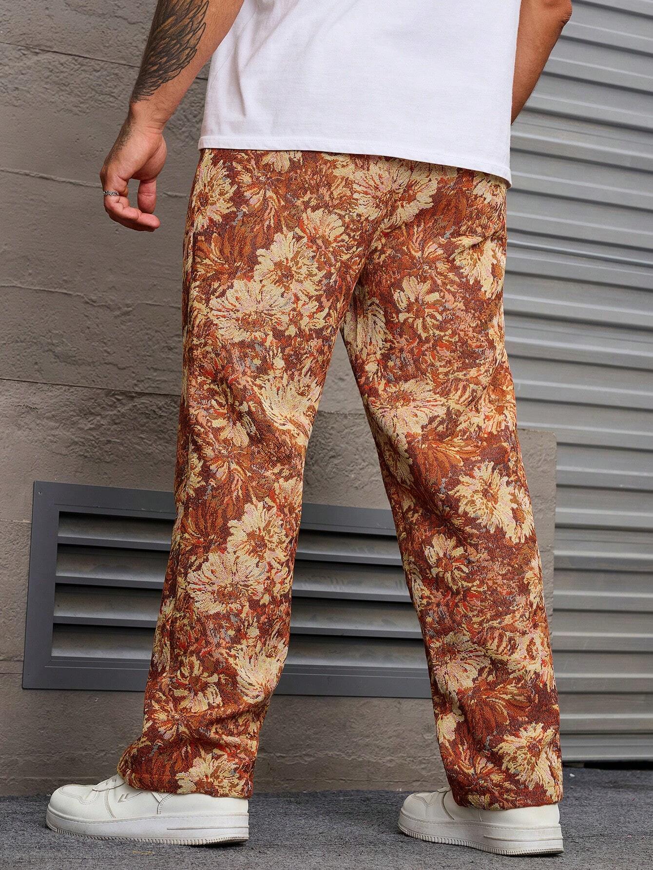 Orange Color Men’s Relaxed Fit Floral Print Casual Pants