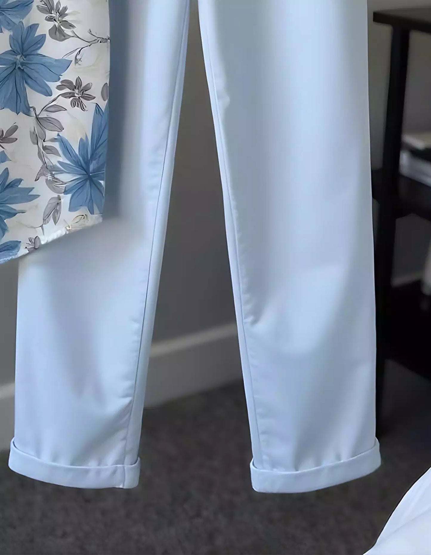 Blue Color Flower Design Mens Half Sleeves Cords Cotton Material