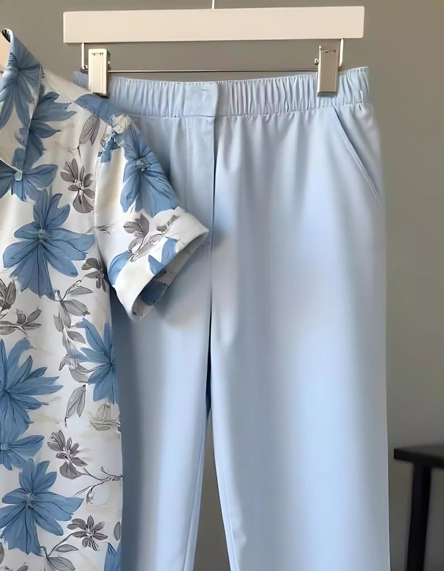 Blue Color Flower Design Mens Half Sleeves Cords Cotton Material