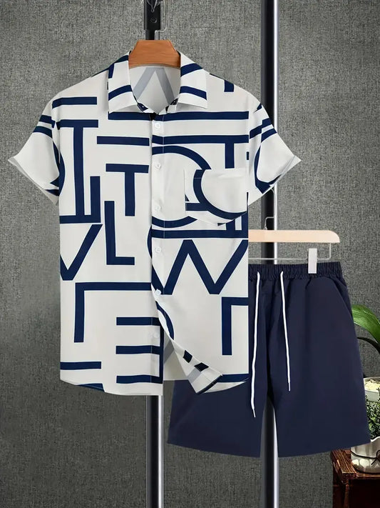 White Alphabet Design Men's Half Sleeves Cords Cotton Material
