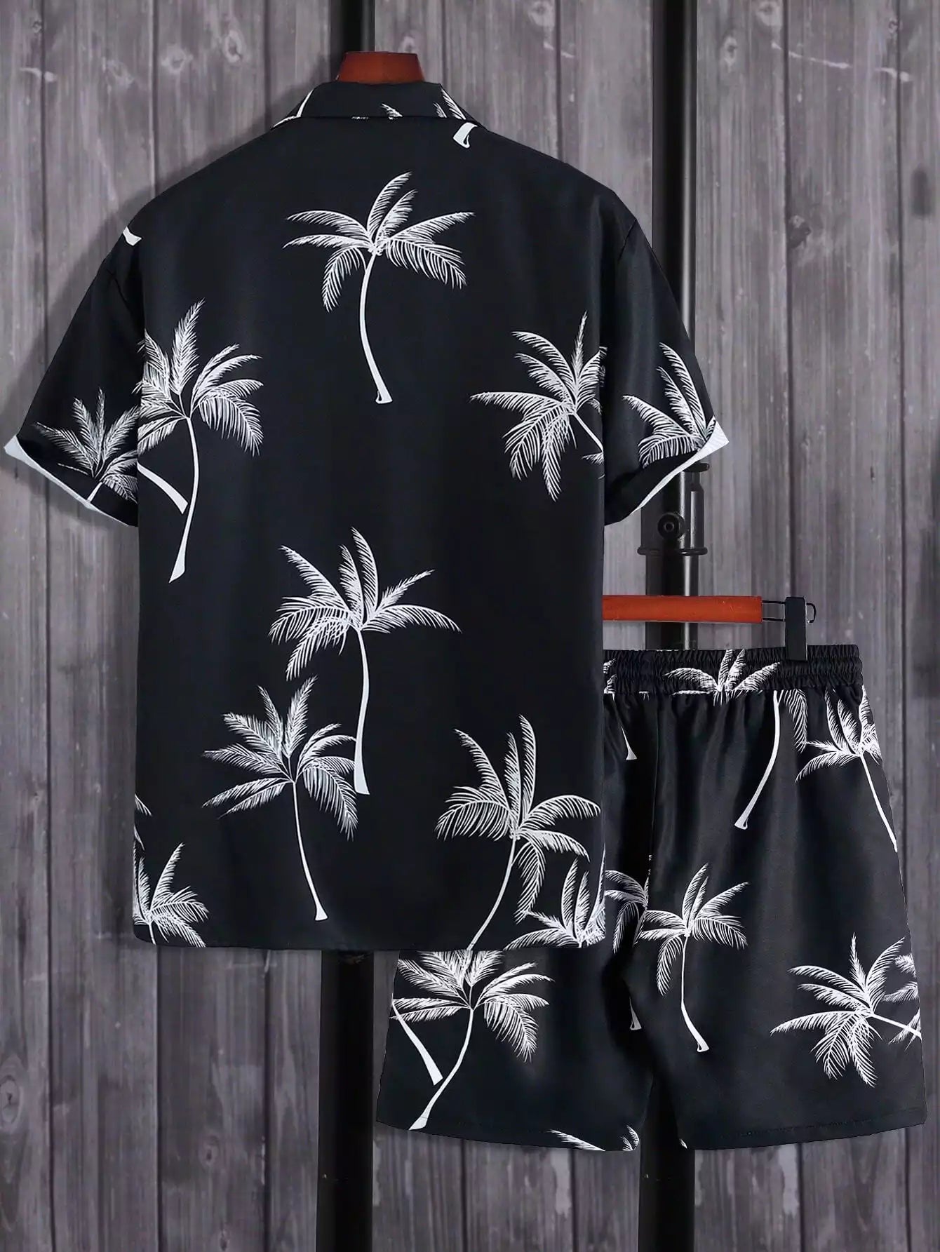 Black Floral Design Mens Half Sleeves Cords Cotton Material