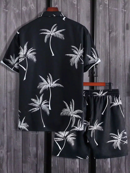 Black Floral Design Mens Half Sleeves Cords Cotton Material