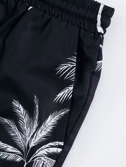 Black Floral Design Mens Half Sleeves Cords Cotton Material