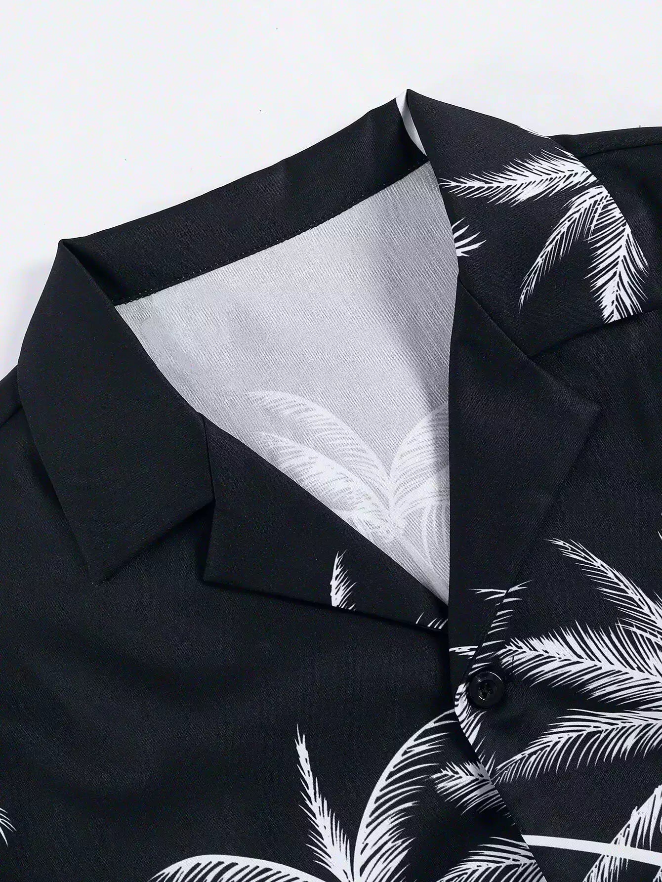 Black Floral Design Mens Half Sleeves Cords Cotton Material