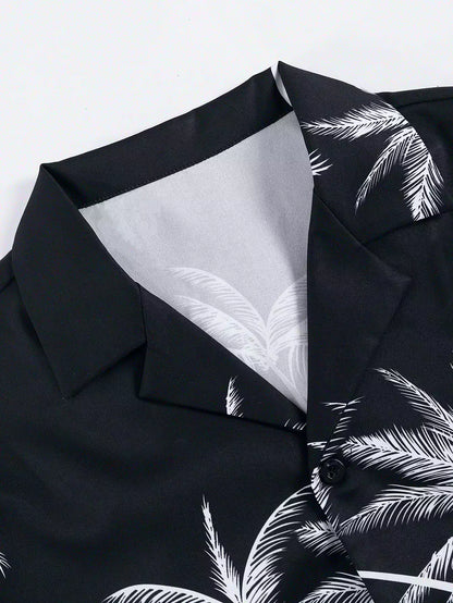 Black Floral Design Mens Half Sleeves Cords Cotton Material