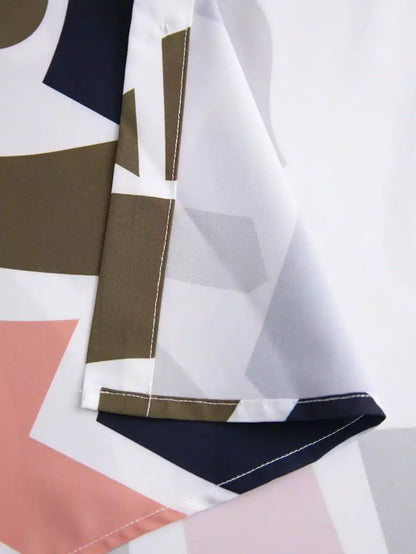 Classy Brown and Blue Patchwork on White Mens Full Set Trouser and Shirt Half Sleeves