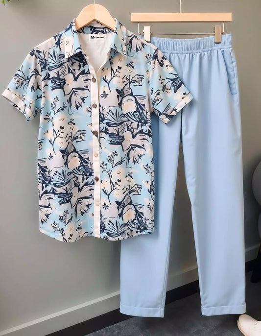 Hibiscus Design Mens Half Sleeves Cords Cotton Material