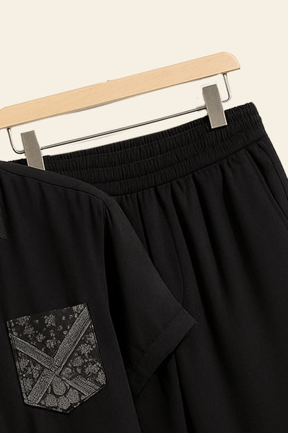 Black Design Men's Casual Half Sleeve Shirt and Full Pant Set