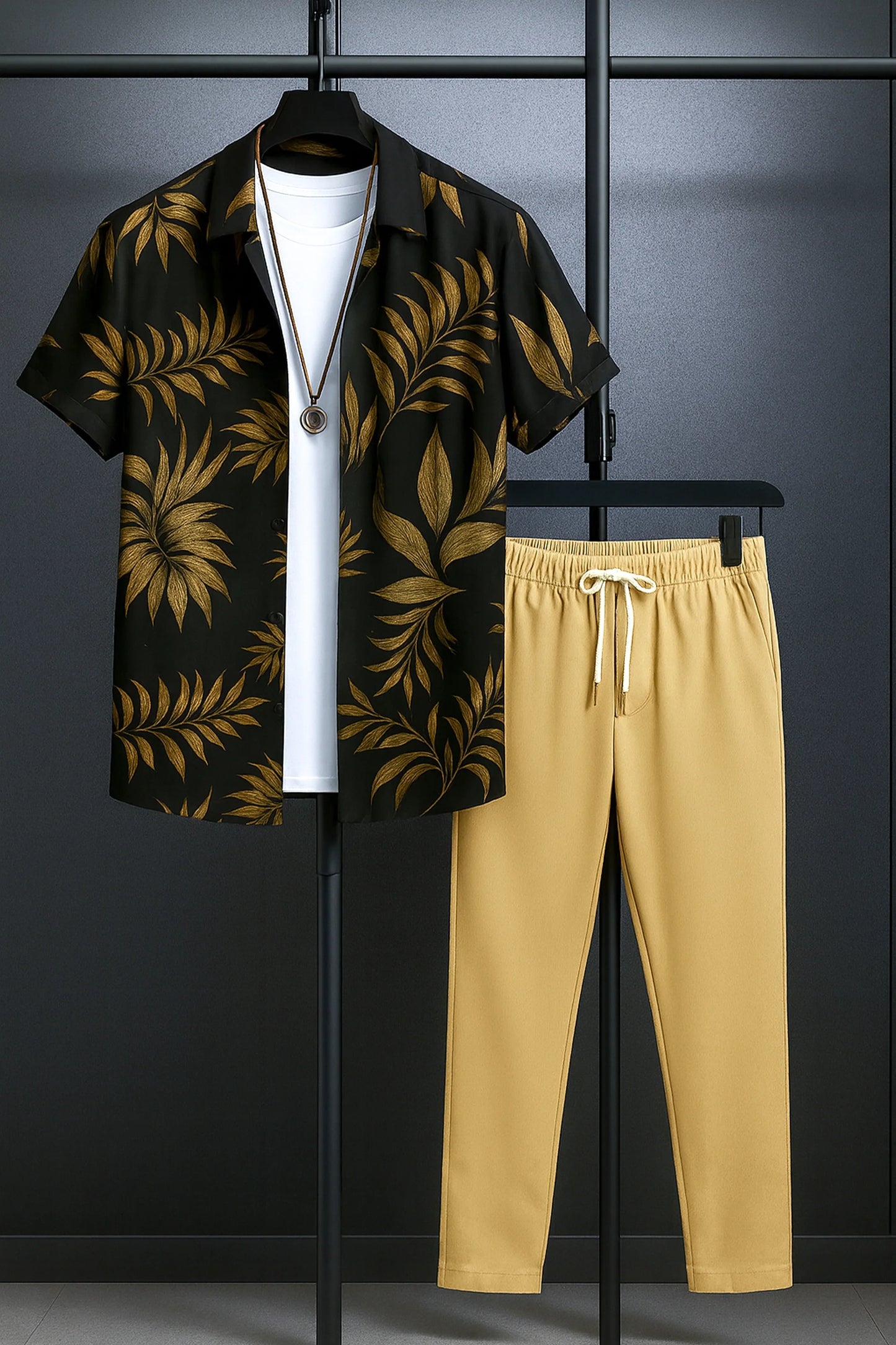 Golden Leaf Men's Casual Half Sleeve Shirt and Full Pant Set