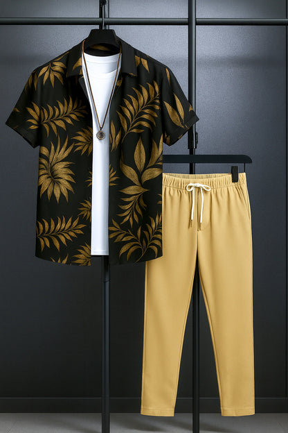 Golden Leaf Men's Casual Half Sleeve Shirt and Full Pant Set