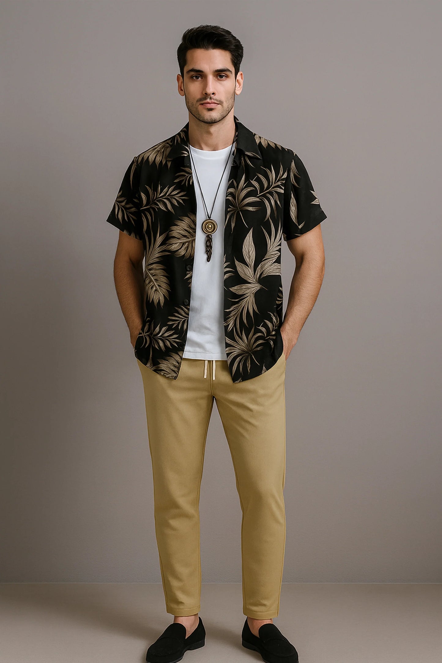 Golden Leaf Men's Casual Half Sleeve Shirt and Full Pant Set