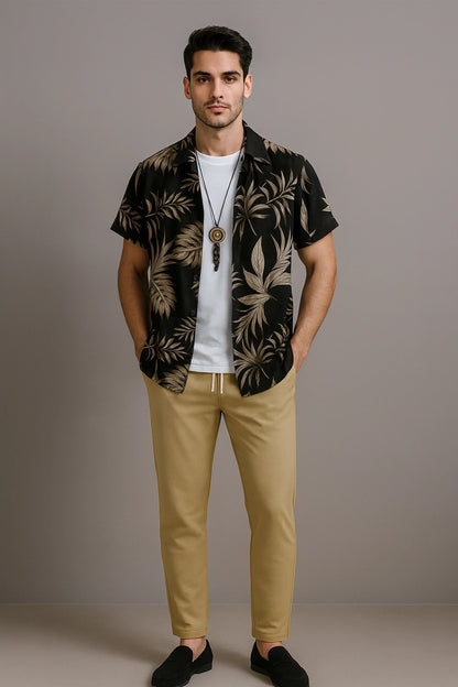 Golden Leaf Men's Casual Half Sleeve Shirt and Full Pant Set