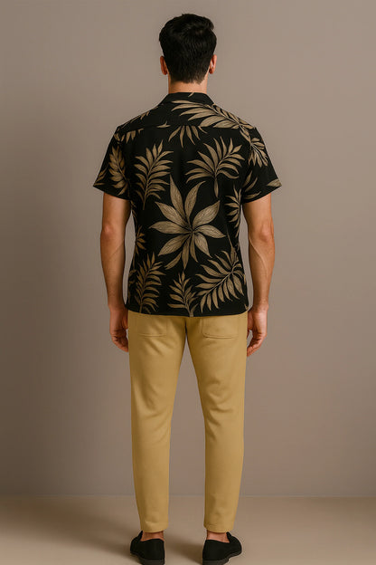 Golden Leaf Men's Casual Half Sleeve Shirt and Full Pant Set