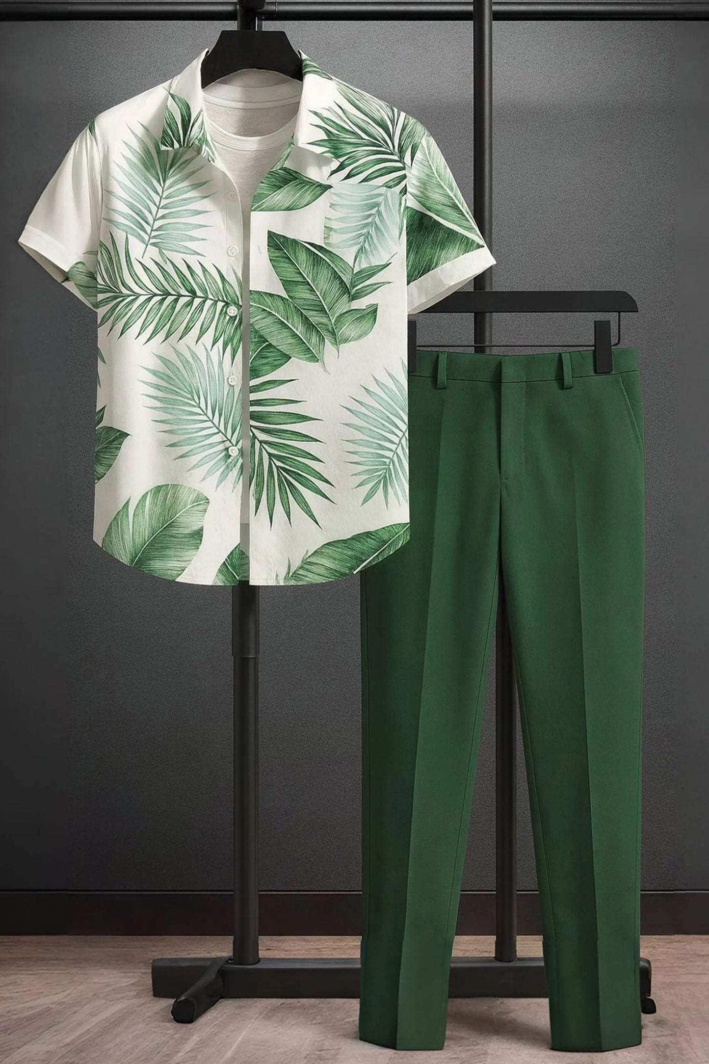 Green Leaf Men's Casual Half Sleeve Shirt and Full Pant Set