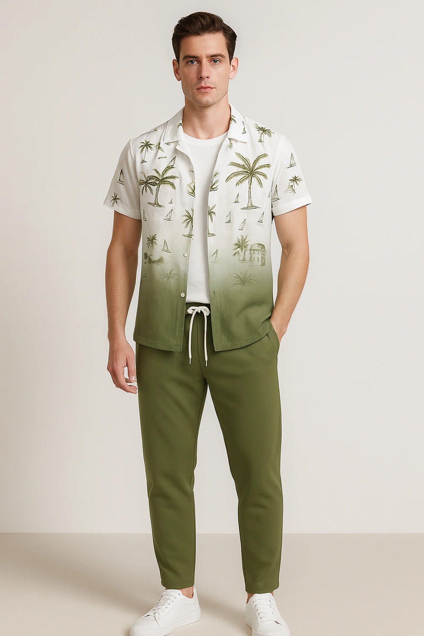 Green Shady Men's Casual Half Sleeve Shirt and Full Pant Set
