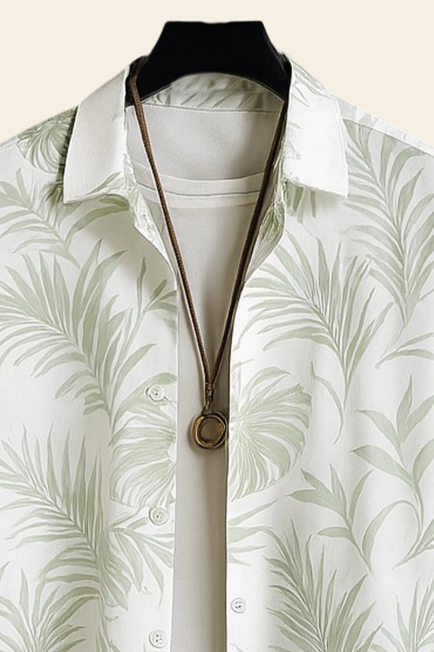 Leafy White Men's Casual Half Sleeve Shirt and Full Pant Set