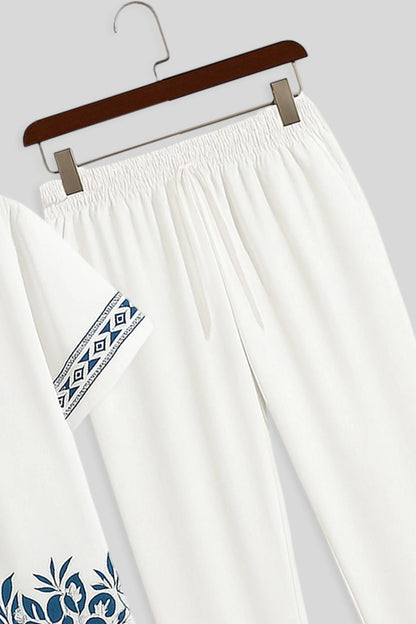 White Border Men's Casual Half Sleeve Shirt and Full Pant Set