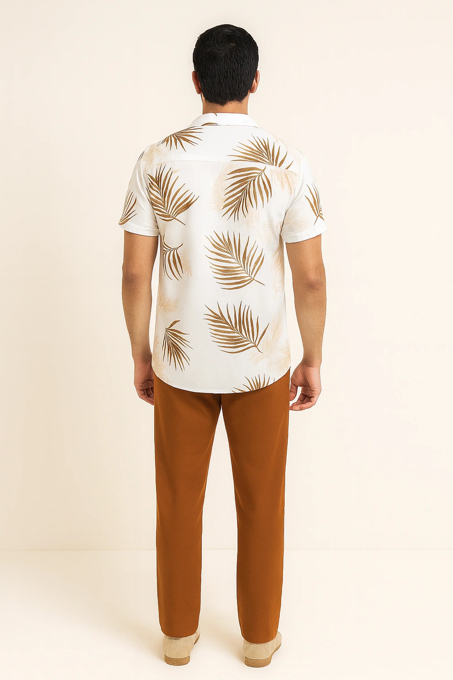 White Floral Men's Casual Half Sleeve Shirt and Full Pant Set