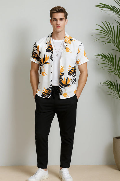 Yellow Leaf Men's Casual Half Sleeve Shirt and Full Pant Set