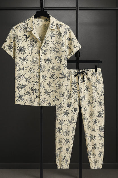 Yellow Mandala Men's Casual Half Sleeve Shirt and Full Pant Set