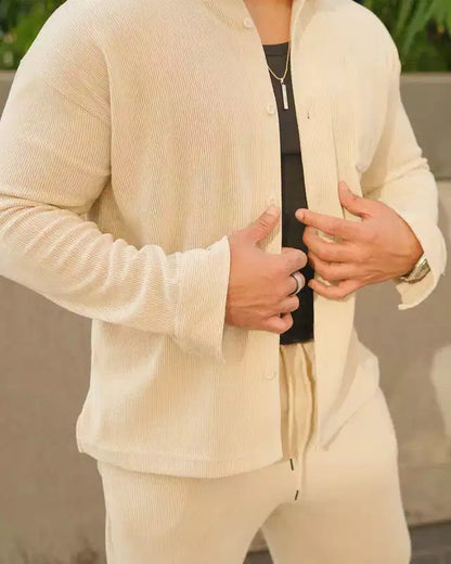 White Color Luxury Korean Style Full Co-Ord Set Trouser and Shirt - XPCRDF