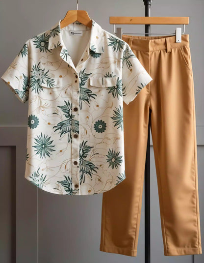 Brown Mandala Mens Full Set Trouser and Shirt Half Sleeves