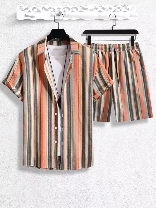 Mandala Stripes  Design Mens Half Sleeves Cords Cotton Material