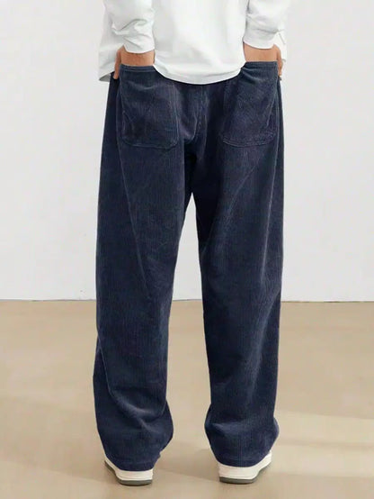 Navy Blue Color Mens Corduroy Cotton Pants Casual and Regular Fit Full size - XPPT