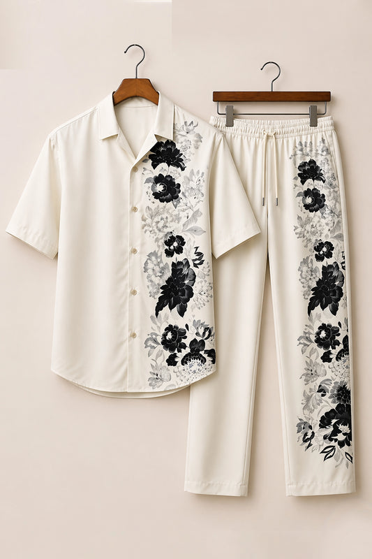 Side Black Flower Mens Full Pant Co-ords - XPCRDF