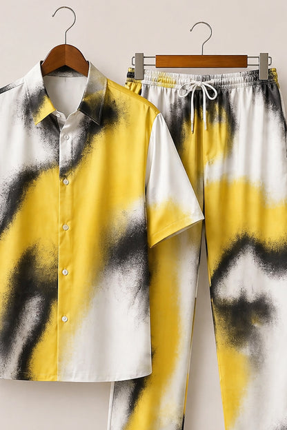 Yellow Patch White Mens Full Pant Co-ords - XPCRDF