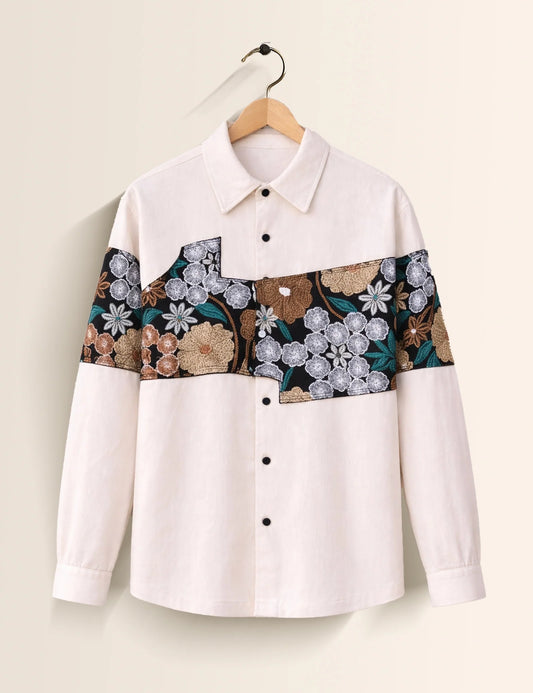 Ivory Floral Street Style Men’s Premium Full-Sleeve Shirt - XPST