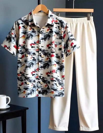 CLASSY Floral Mens Full Set Trouser and Shirt Half Sleeves