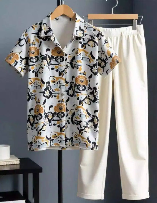 CLASSY Yellow Flower Mens Full Set Trouser and Shirt Half Sleeves