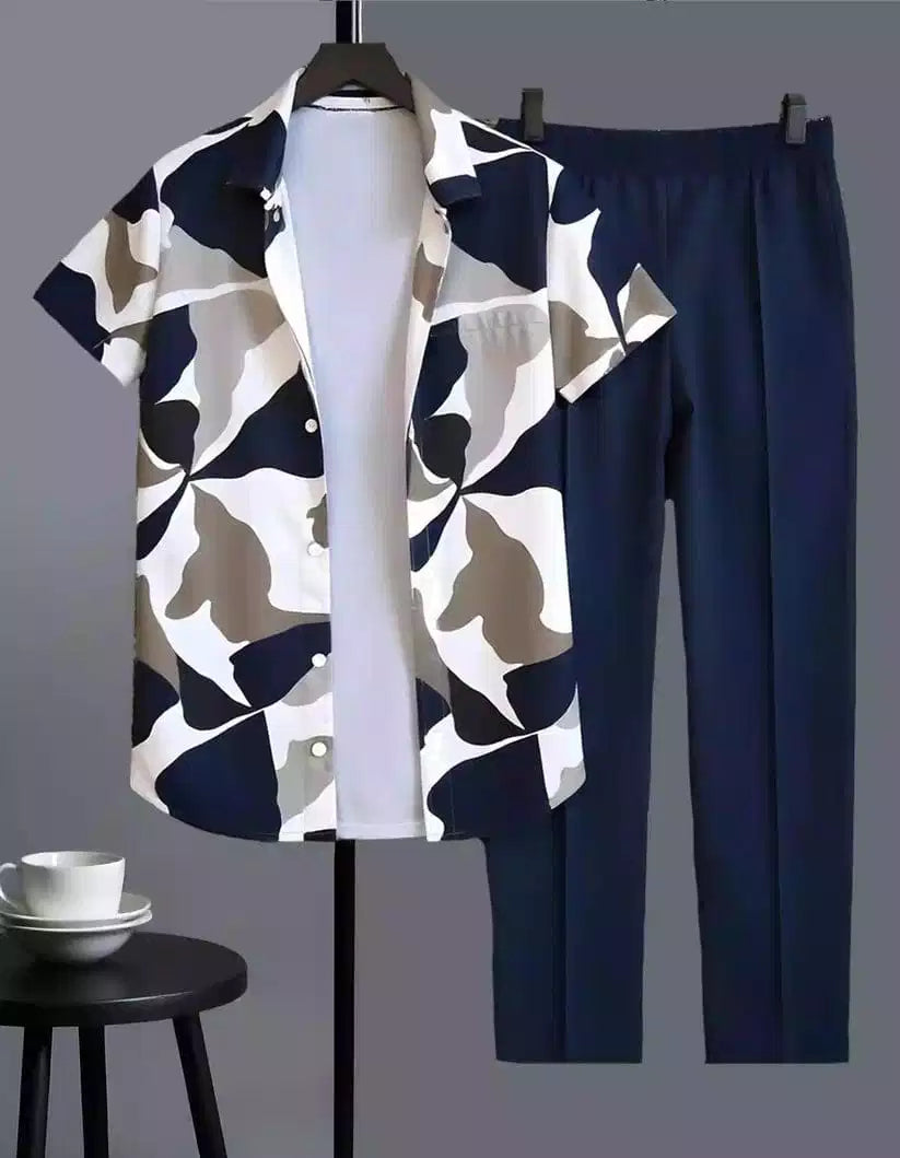 CLASSY Geometric Mens Full Set Trouser and Shirt Half Sleeves