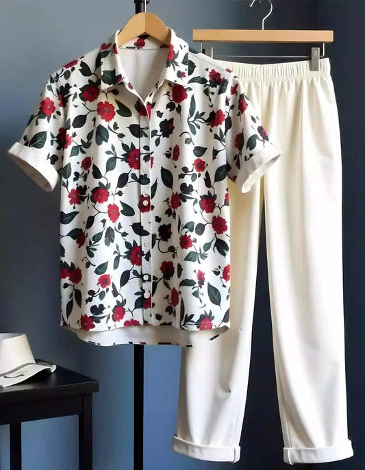 CLASSY Rose Mens Full Set Trouser and Shirt Half Sleeves