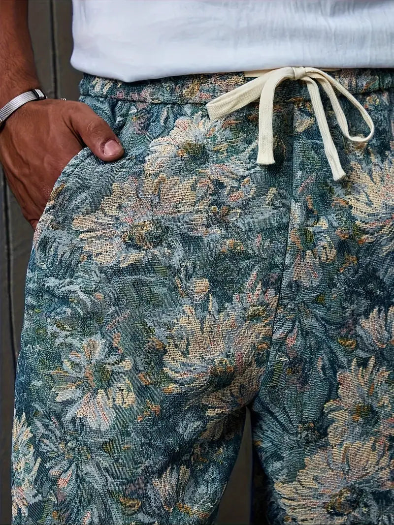 Blue Color Men’s Relaxed Fit Floral Print Casual Pants