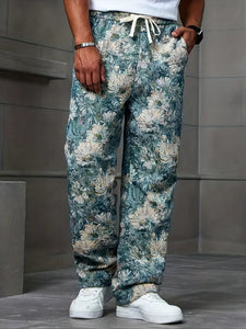 Blue Color Men’s Relaxed Fit Floral Print Casual Pants