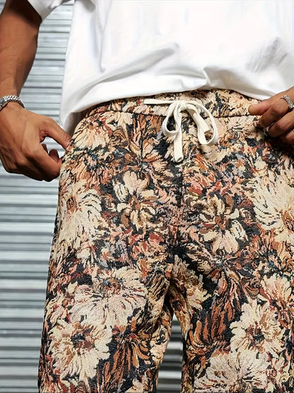 Brown Color Men’s Relaxed Fit Floral Print Casual Pants